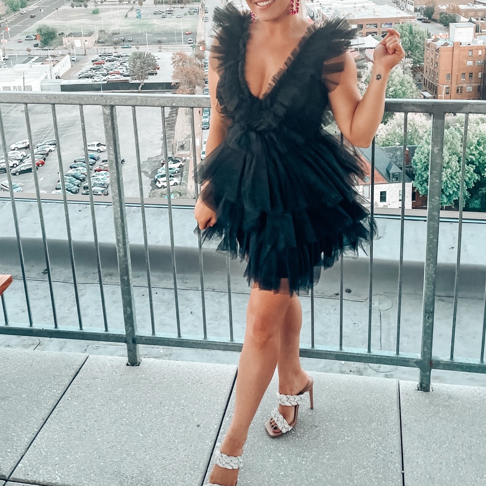 Hazel and Olive Tulle Ruffle Black Dress